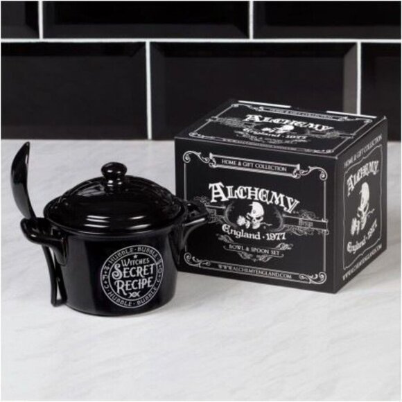 Alchemy Gothic ✦ Witch’s Secret Recipe Bowl ✦ Cauldron Mug + Spoon Set NWT - Picture 1 of 3